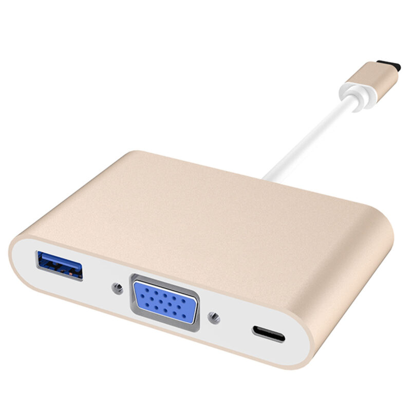 Cuxnoo USB C to VGA Adapter, Multiport USB-C Hub with Type C PD 60W Fast Charging and USB 3.0 for USB-C Thunderbolt 3 Port iPad Pro, MacBook Pro, Retina, Air, etc to VGA Monitor, Projector and More