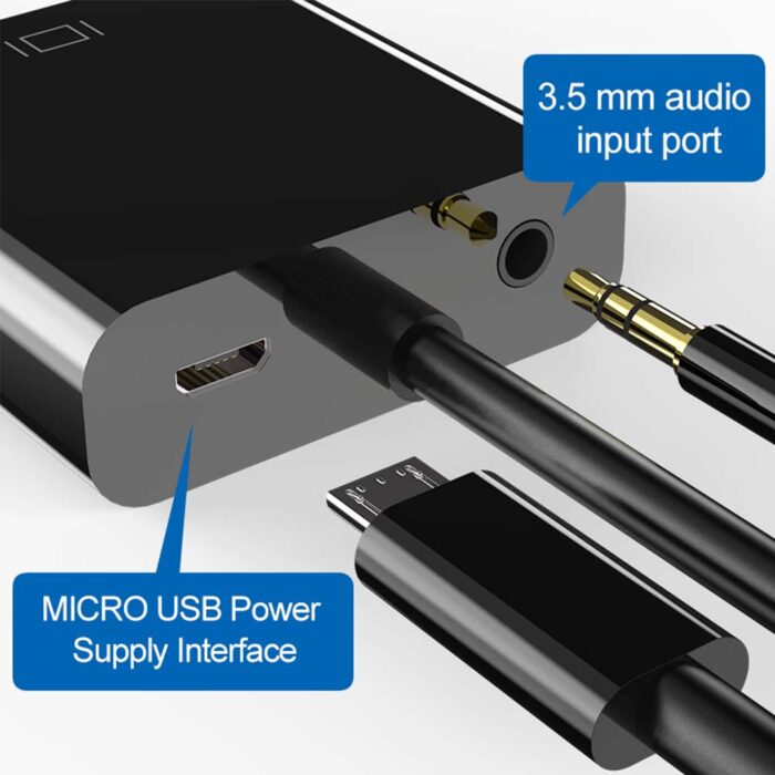 Cuxnoo HDMI to VGA Adapter 1080P with 3.5mm Audio Jack and USB Power Supply HDMI-VGA Converter for Laptop, PC, PS4, Blue Ray DVD Player, Raspberry Pi, Chromebook, Monitor, Projector, HDTV, Roku, Xbox, etc - 图片 3
