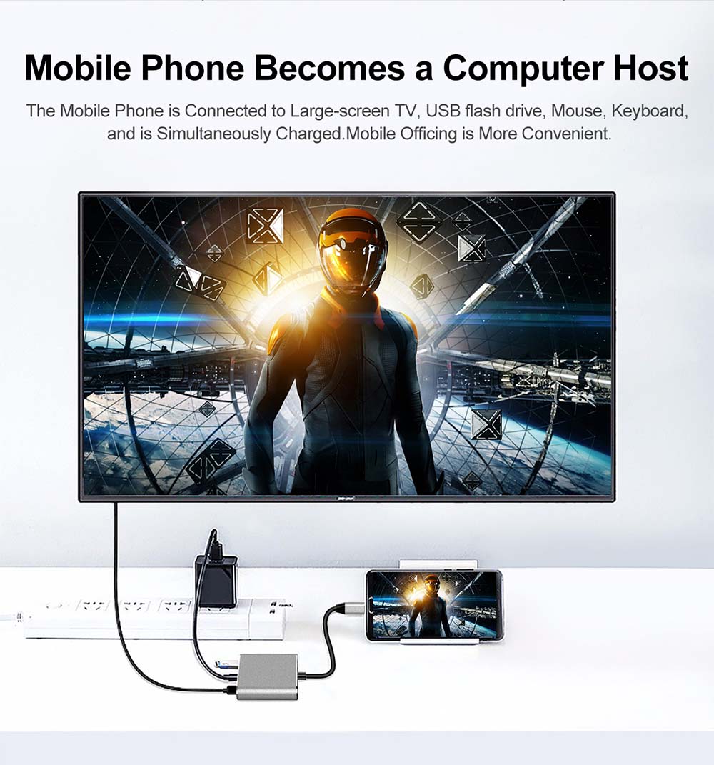 Cuxnoo USB C to HDMI Adapter Multiport Digital AV USB-C Hub with PD 60W Fast Charging and USB 3.0 for USB-C Thunderbolt 3 Port iPad Pro, MacBook Pro, Retina, Air, etc to HDMI Monitor, Projector, etc - 图片 3