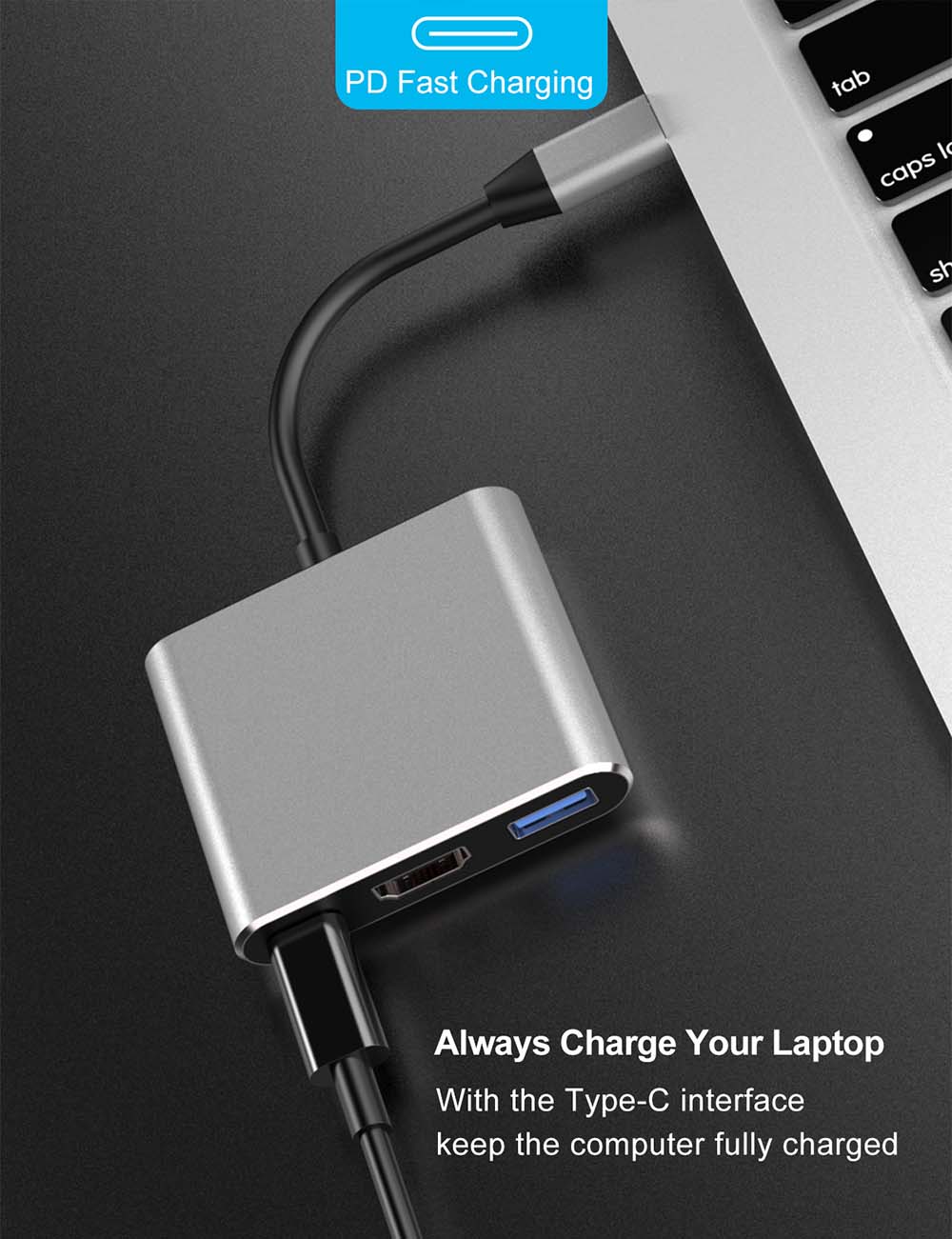Cuxnoo USB C to HDMI Adapter Multiport Digital AV USB-C Hub with PD 60W Fast Charging and USB 3.0 for USB-C Thunderbolt 3 Port iPad Pro, MacBook Pro, Retina, Air, etc to HDMI Monitor, Projector, etc - 图片 4